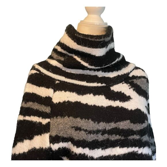 RD Style Evereve Zebra Print Cowl Neck Turtleneck Sweaters Black White Knit Long - Picture 2 of 8